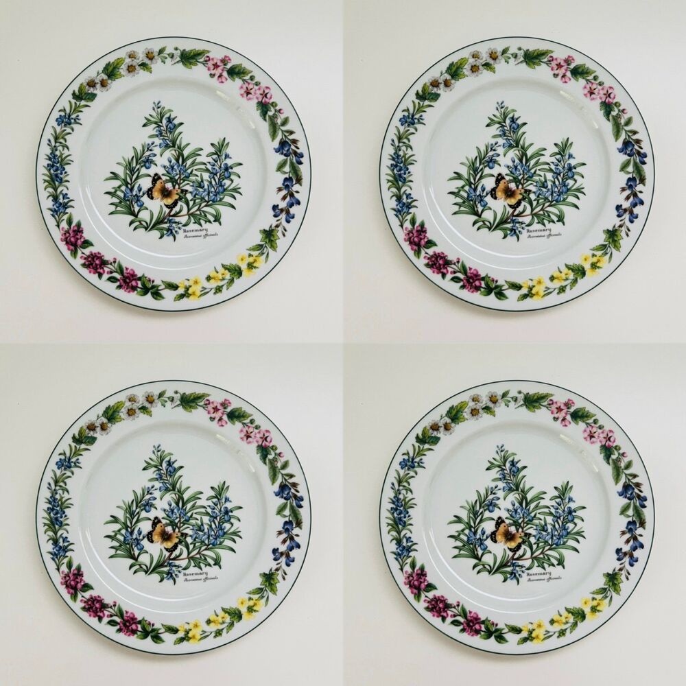 ROYAL WORCESTER Rosemary Botanical Green Trim Porcelain 10" Dinner Plate, 4 Sets